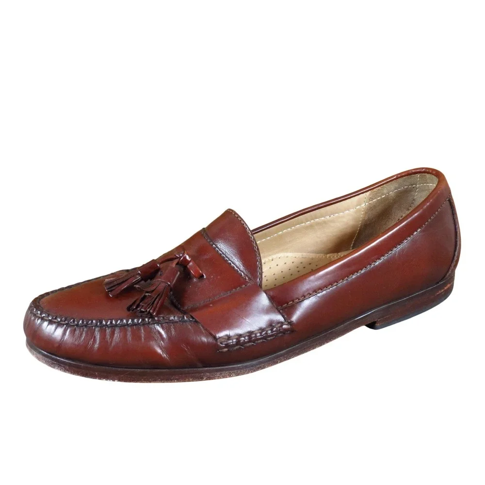 Cole Haan Pinch Tassel Loafer Mens Shoe Sz 11.5 B Narrow Dress Burgundy Leather